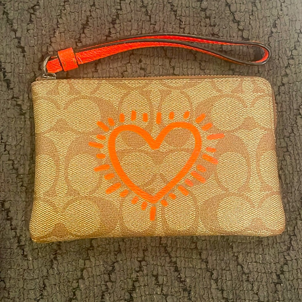 Coach X Keith Haring Heart Corner Zip Wristlet